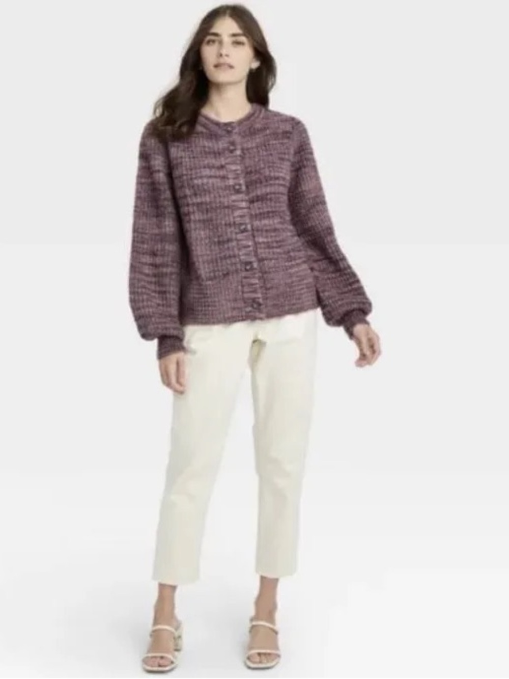 Who What Wear Button-Front Chunky Knit Cardigan - Mauve